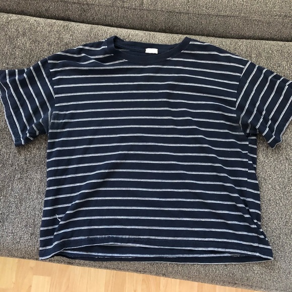 Brandy Melville/John Galt Navy/Gray Striped Tee - Picture 1 of 2